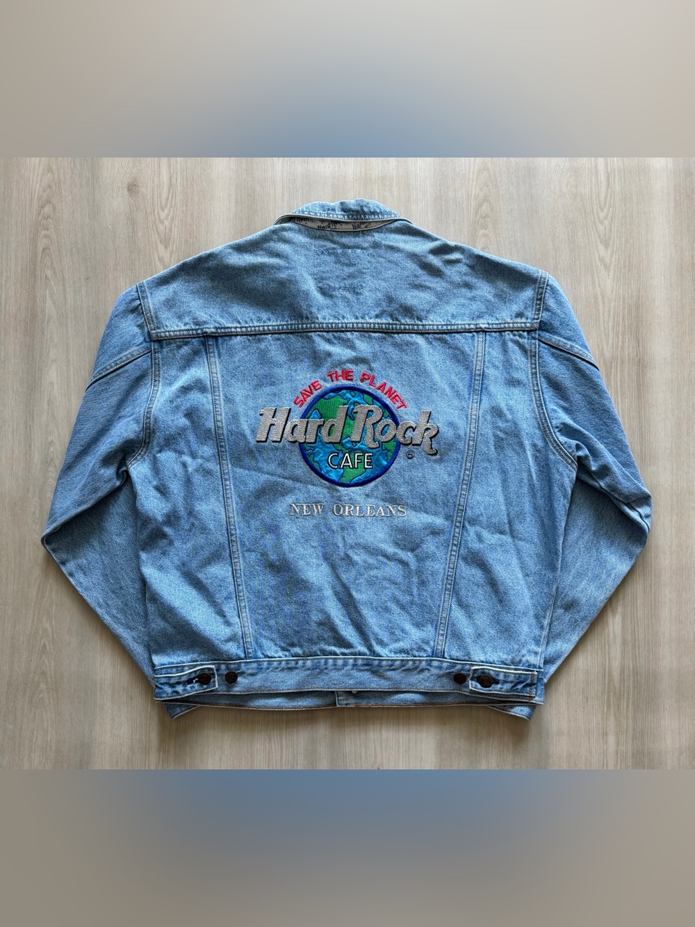 Vintage Hard Rock Cafe Save the Planet Denim Trucker Jacket New Orleans Sz L
